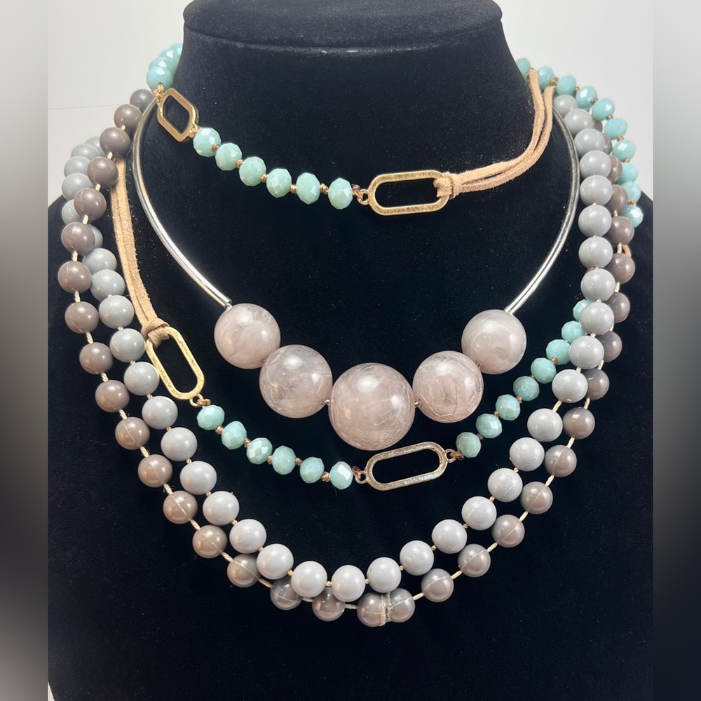Pastel Necklace Set - Coordinated Beaded Necklaces in Purple Blue Silver Gold